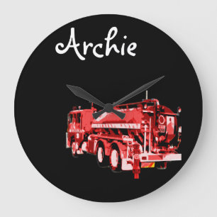 Relógio Grande Archie Name Com Caminhão De Fogo Vermelho,