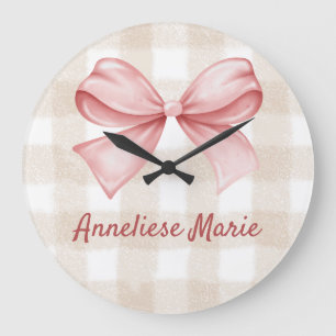 Relógio Grande Arco Coquette Personalizado e Beige Gingham