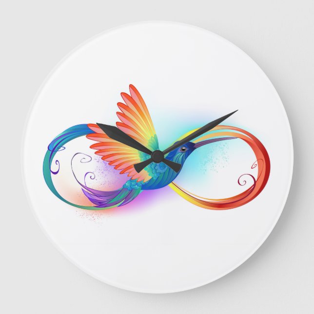 Relógio Grande Arco-íris Hummingbird com símbolo Infinito (Frente)