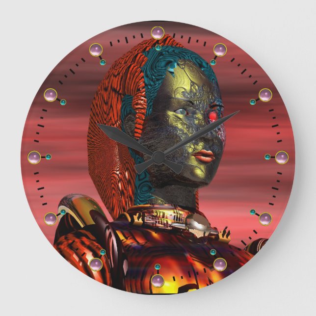 Relógio Grande ARES CYBORG PORTRAIT Red Science Fiction Sci-Fi (Frente)