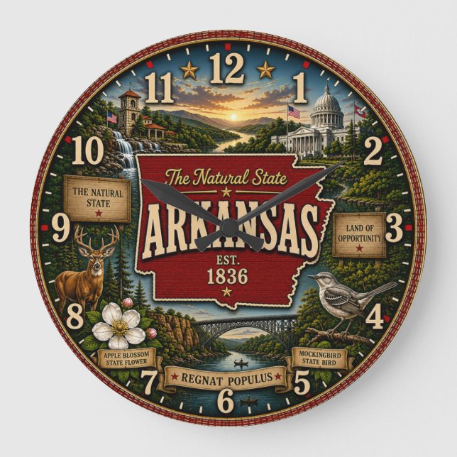 Relógio Grande Arkansas State Vintage Map (Frente)