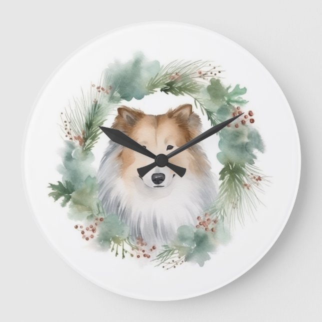 Relógio Grande Aro Collie Natalino Natal Pup  (Frente)
