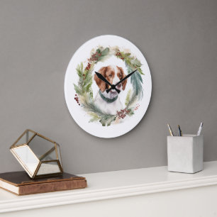 Relógio Grande Aroca de Natal do Brittany Spaniel Cãozinho Festiv