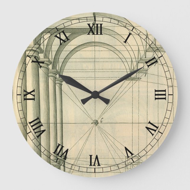 Relógio Grande Arquitetura Vintage, Arches Colunas Perspectiva (Frente)
