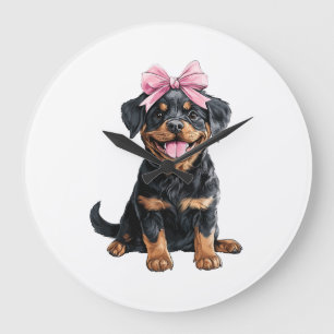 Relógio Grande Arrebitado Laço Rottweiler Mãe de Cachorro Menina 