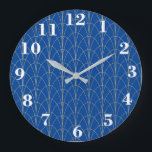 Relógio Grande Art Deco Azul E Branco<br><div class="desc">Um Relógio De Parede Grande Simples Mas Decorativo Feito Em Azul,  Dourado E Branco</div>