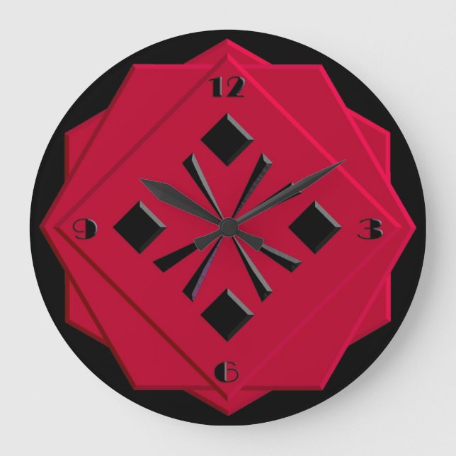 Relógio Grande Art Deco Chinese red geometric pattern (Frente)