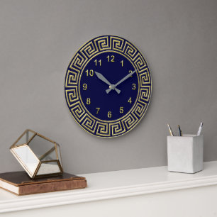 Relógio Grande Art Deco Dourado Azul-Chave da Fronteira Grego-Cha