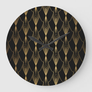 Relógio Grande Art Deco: Dourado Luxo sem costura preto