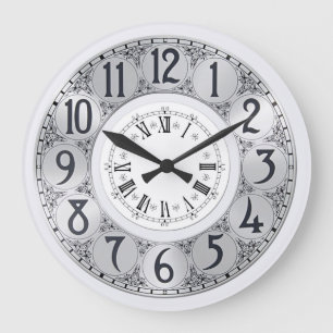 Relógio Grande Art Deco Elegante na moda faux prata unisex presen