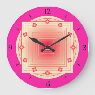 Relógio Grande Art Deco Geometric, Fuchsia Pink and Coral