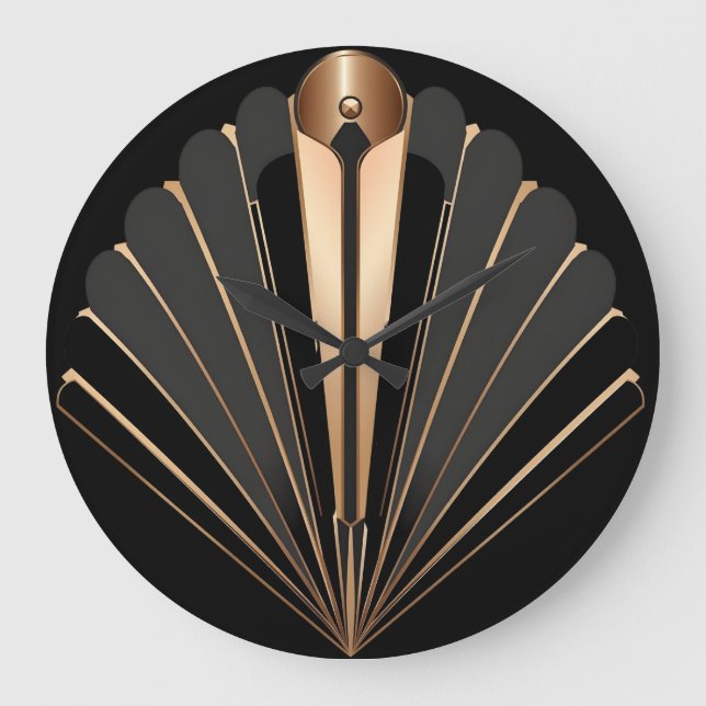 Relógio Grande Art Deco Gold Fan Geometric Elegance (Frente)