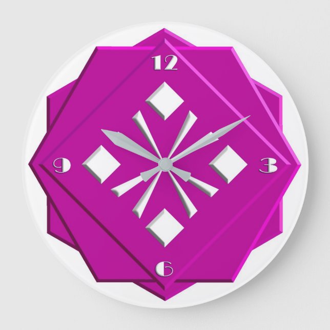 Relógio Grande Art Deco magenta - padrão geométrico (Frente)