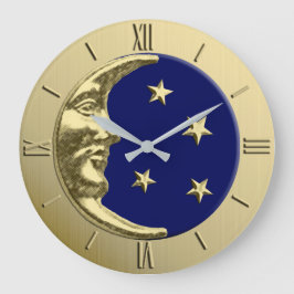 Relógio Grande Art Deco Moon and Stars - Azul Marinho e Dourado