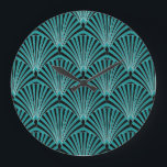 Relógio Grande Art Deco: padrão de ventoinhas verdes.<br><div class="desc">Padrão Decorativo Do Estilo Art Com Motifs Moldados Pelo Ventilador Verde. Vintage Art Deco Repeat Patten Design Witch Archou Black and Green Stripes Art Deco glamour em filmes de fãs verdes. As faixas pretas e verdes enquadram a elegância de vintage. Arte Deco elegância com fãs verdes. Charme clássico num contexto...</div>