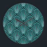 Relógio Grande Art Deco: padrão de ventoinhas verdes.<br><div class="desc">Padrão Decorativo Do Estilo Art Com Motifs Moldados Pelo Ventilador Verde. Vintage Art Deco Repeat Patten Design Witch Archou Black and Green Stripes Art Deco glamour em filmes de fãs verdes. As faixas pretas e verdes enquadram a elegância de vintage. Arte Deco elegância com fãs verdes. Charme clássico num contexto...</div>