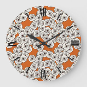 Relógio Grande Art Deco - padrão floral - creme em ferrugem