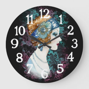 Relógio Grande Art Deco Roaring, 20.º, 1920 Woman Clock