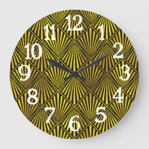 Relógio Grande Art Deco Roaring Twenties '20s 1920s Preto Dourado