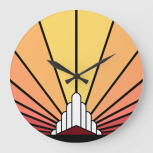 Relógio Grande Art deco sun em Dawn Wall Clock