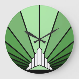 Relógio Grande Art deco sun em green Wall Clock