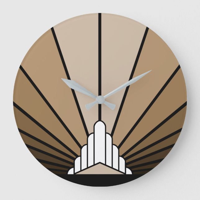 Relógio Grande Art deco sun em tan Wall Clock (Frente)