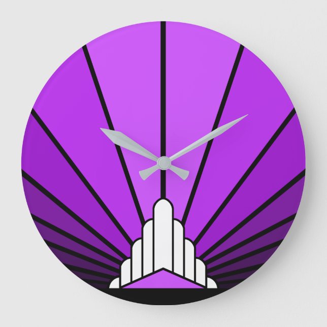 Relógio Grande Art deco sun em Wall Clock roxo (Frente)