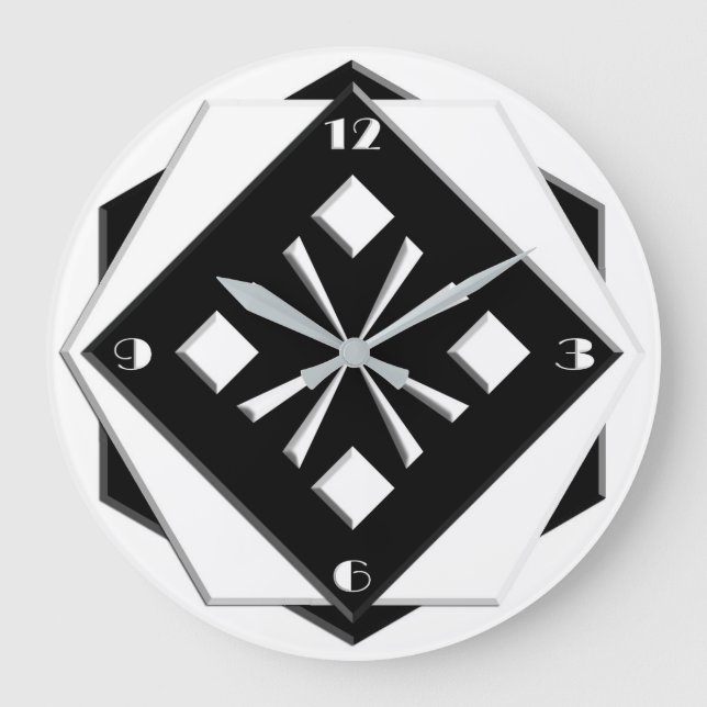 Relógio Grande Art Deco white on black geometric pattern (Frente)