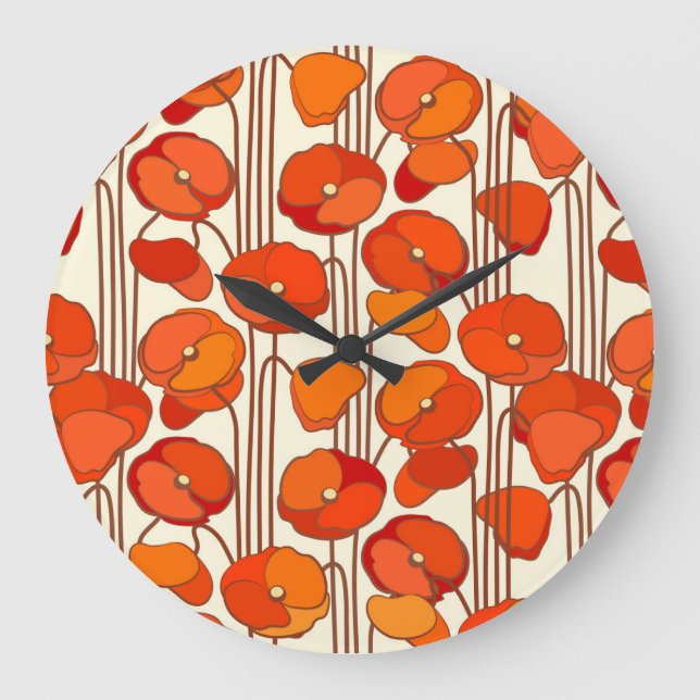 Relógio Grande Art Nouveau Poppies Wall Clock (Frente)