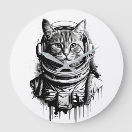 Relógio Grande Arte a Tinta do Gato Astronauta