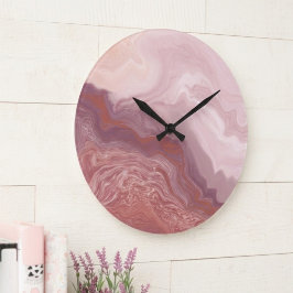 Relógio Grande Arte Abstrata Fluida Rosa e Terracota