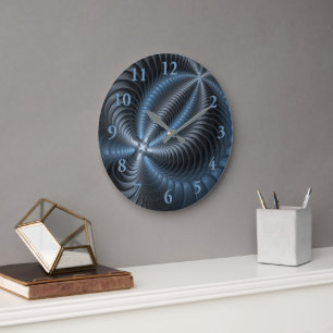 Relógio Grande Arte abstrata moderna fractal 3D cinza azul plásti