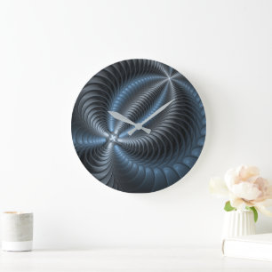 Relógio Grande Arte abstrata moderna fractal 3D em azul cinza plá
