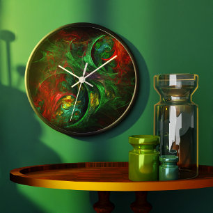 Relógio Grande Arte abstrata redonda Genesis Verde