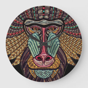 Relógio Grande Arte africana de mosaico animal de vidro retido