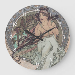 Relógio Grande Arte Antiga Art Nouveau por Alphonse Mucha