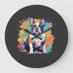 Relógio Grande Arte Colorida de Bulldog Francês para Amantes de C
