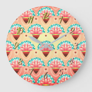 Relógio Grande Arte coral, flor rosa