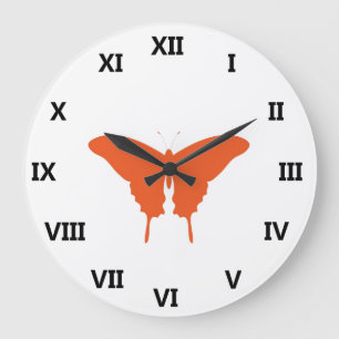Relógio Grande Arte da Borboleta Laranja