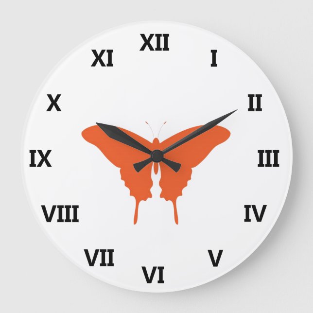 Relógio Grande Arte da Borboleta Laranja (Frente)