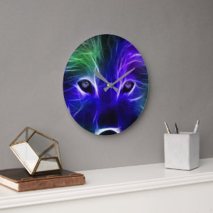Relógio Grande Arte da Galáxia do Lobo Neon – Desenho Místico Col