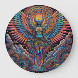 Relógio Grande Arte de Anjo Colorido Psicodélico