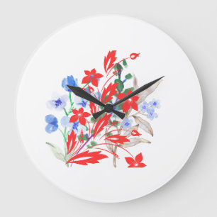 Relógio Grande Arte de Flor e Folhas Elegante   Minimalista 
