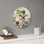 Relógio Grande Arte de Fusão Industrial De Meia Círculos De Abstr<br><div class="desc">Bonito bege contemporâneo, esbranquiçado castanho, verde-oliva, coral e cor de laranja-ferrugem e meio círculo num fundo branco nítido. Design de minimalismo elegante, na moda e eclético para o designer artístico de interiores, o decorador de decoração artística, o popular motif de quadril, o estilo de arte retrô vintage ou o amante...</div>