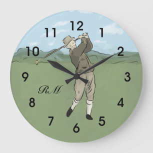 Relógio Grande Arte de golfe do Estilo de Vintage Monogramas