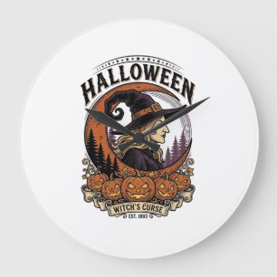 Relógio Grande Arte de Gravura de Lua de Abóbora de Halloween de
