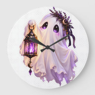 Relógio Grande Arte de Lanterna de Halloween Fantasma Pastel Góti