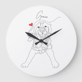 Relógio Grande Arte de Linha de Pet Golden Retriever com Nome