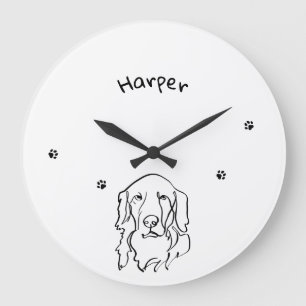 Relógio Grande Arte de Linha de Retriever de Ouros Personalizável