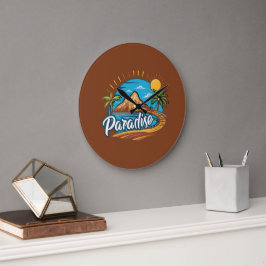 Relógio Grande Arte de Logo da Ilha do Paraíso Tropical